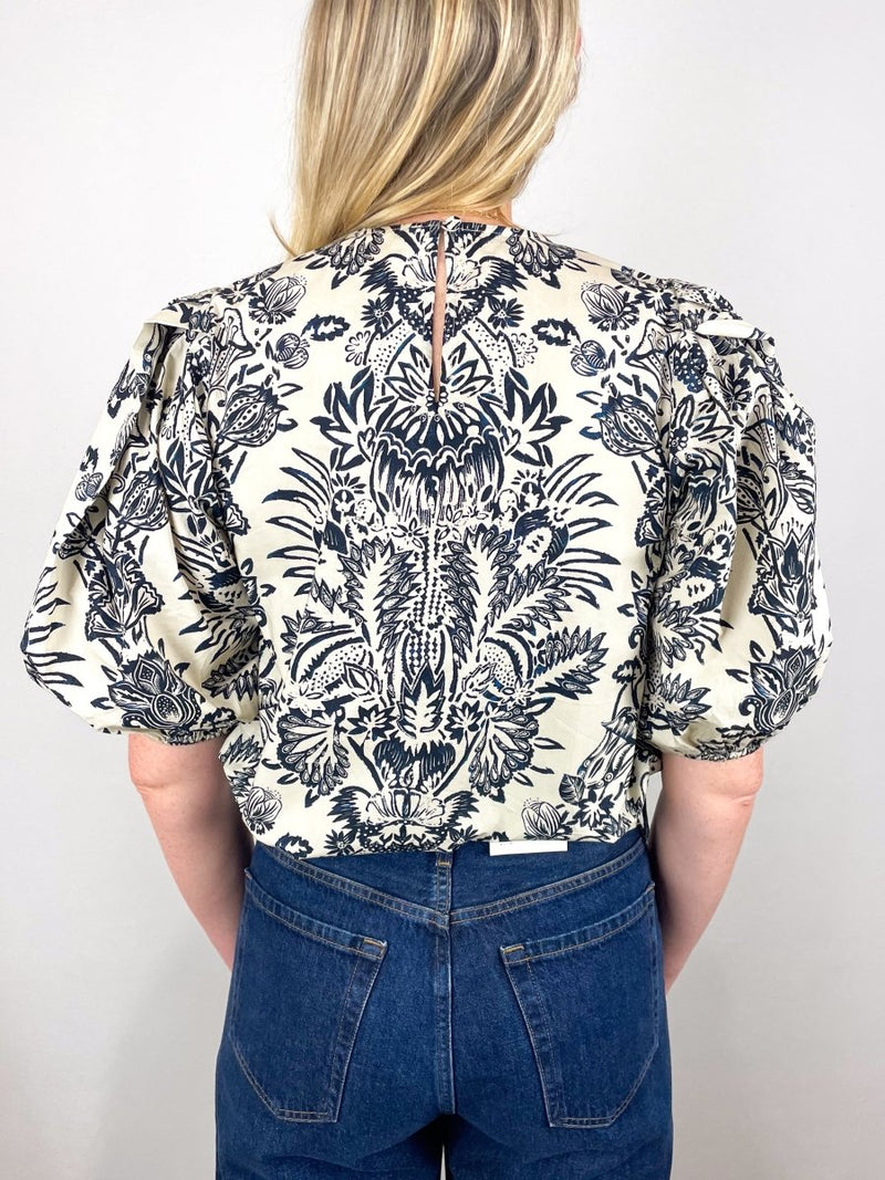 Frantiska Puff Sleeve Top in Ivory Flora - The Shoe Hive