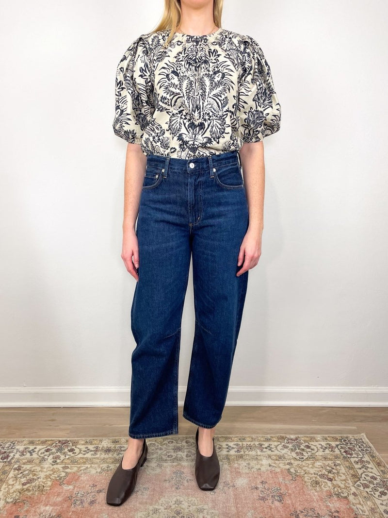 Frantiska Puff Sleeve Top in Ivory Flora - The Shoe Hive