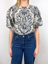 Frantiska Puff Sleeve Top in Ivory Flora - The Shoe Hive