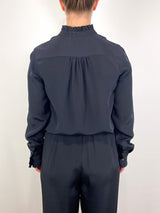 Frill Blouse in Black Silk Crepe - The Shoe Hive