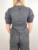Full Sleeve Seamed Top in Grey Denim - The Shoe Hive