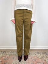 Garment Dyed Stretch Twill Tuck Pant in Dark Tan - The Shoe Hive