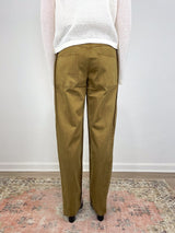 Garment Dyed Stretch Twill Tuck Pant in Dark Tan - The Shoe Hive