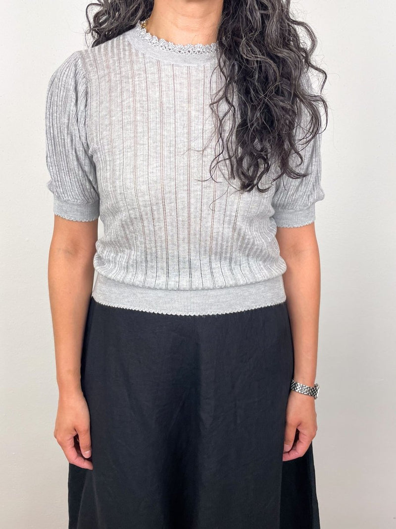 Gemma Short Sleeve Knit Top in Slate - The Shoe Hive