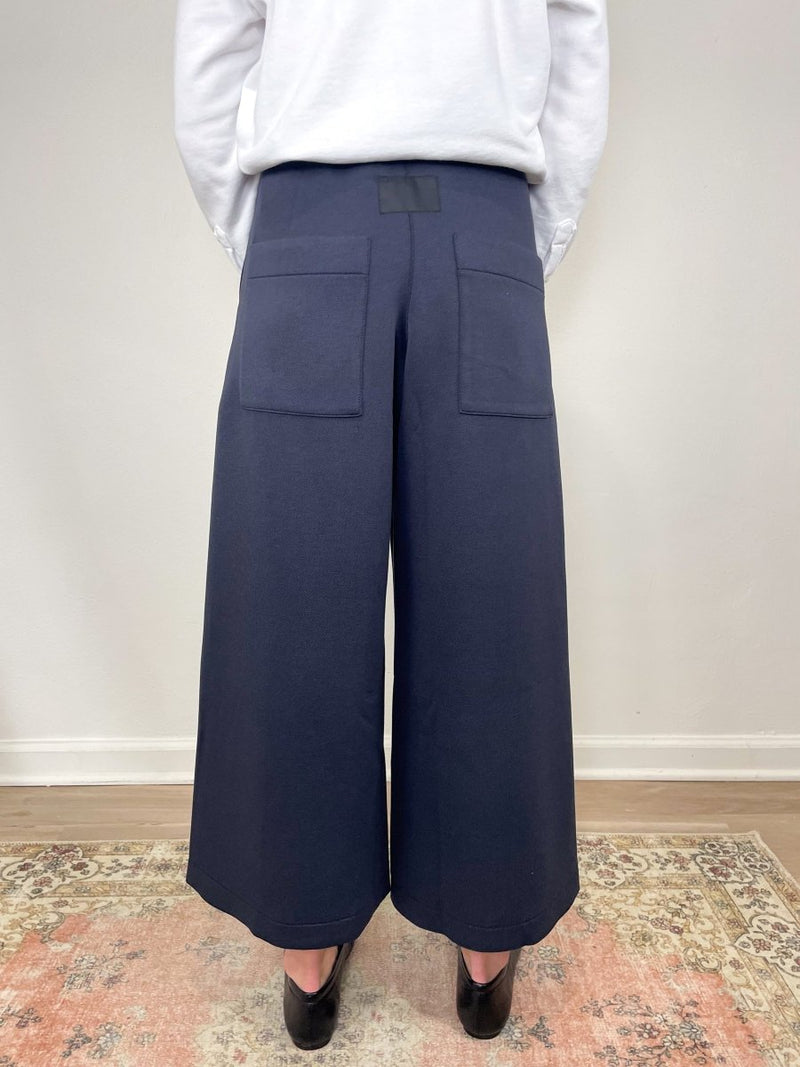 Geneva Wide Leg Trousers in Navy - The Shoe Hive