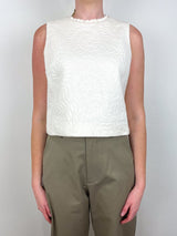Gia Frill Shell Top in Natural Leaves Knit Jacquard - The Shoe Hive