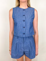 Godet Tank in Chambray - The Shoe Hive