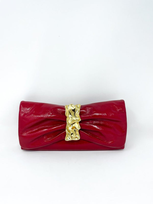 Gold Ribbon Convertible Shoulder Bag in Rouge - The Shoe Hive