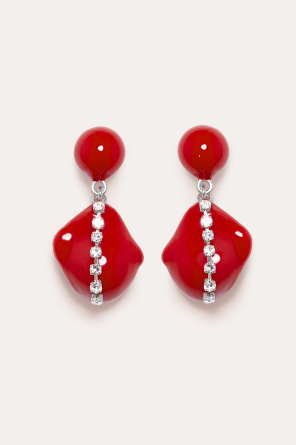 H76 Recycled Bras Rhodium Plated Red Resin Bead Earrings - The Shoe Hive