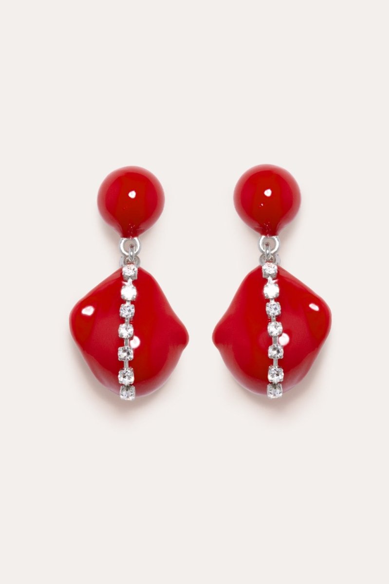 H76 Recycled Bras Rhodium Plated Red Resin Bead Earrings - The Shoe Hive
