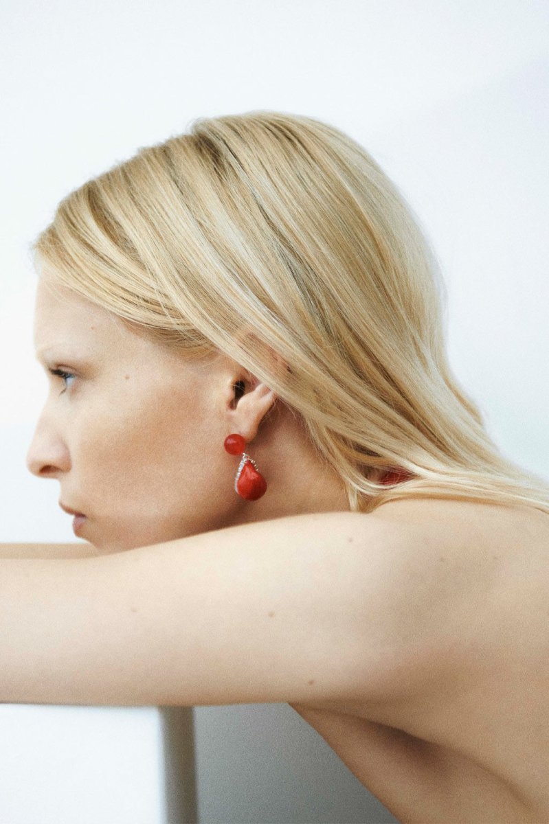 H76 Recycled Bras Rhodium Plated Red Resin Bead Earrings - The Shoe Hive