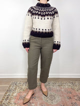 Handknit Cropped Crewneck Sweater in Ivory Lopi - The Shoe Hive