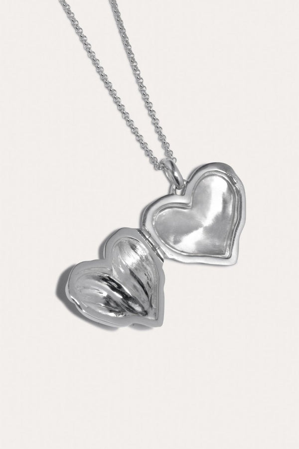 Hear Locket Recycled Silver Necklace 20.5" in Silver - The Shoe Hive