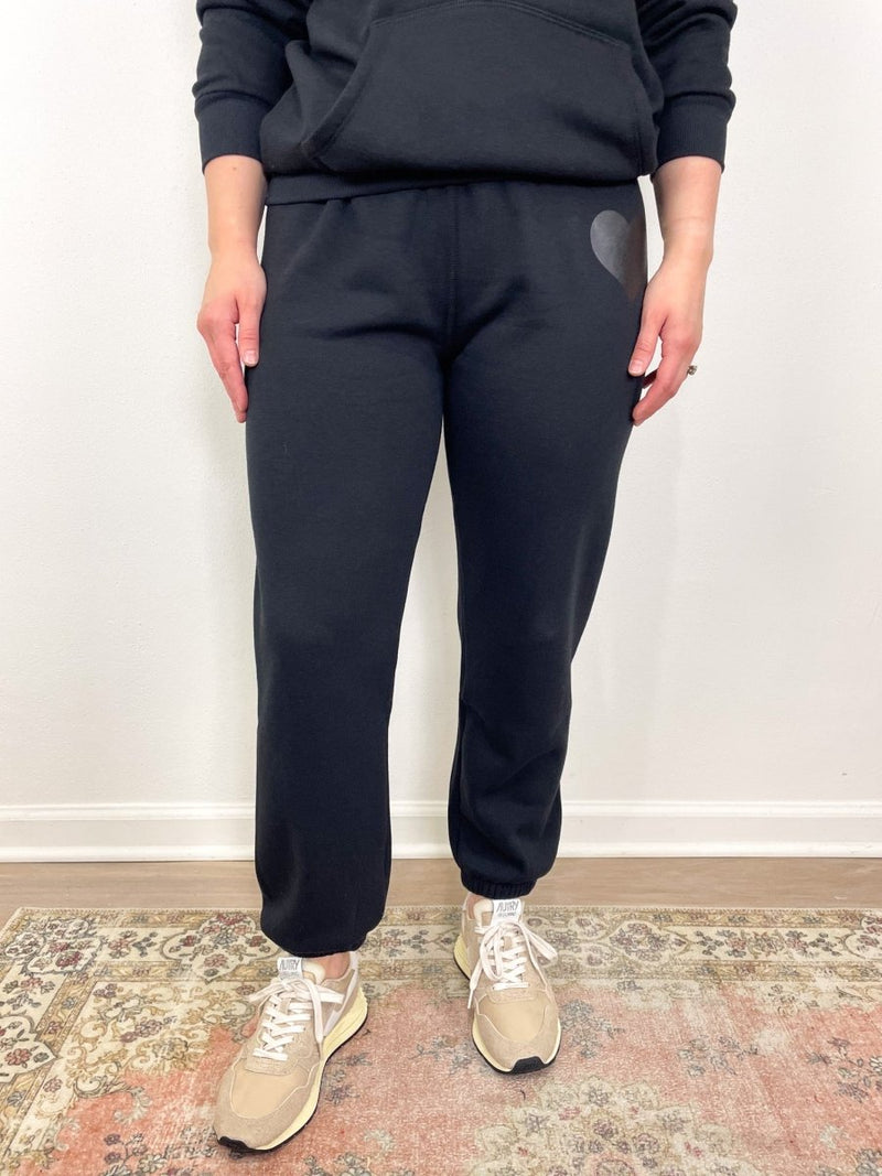 Heart Sweatpants in Black/Black - The Shoe Hive