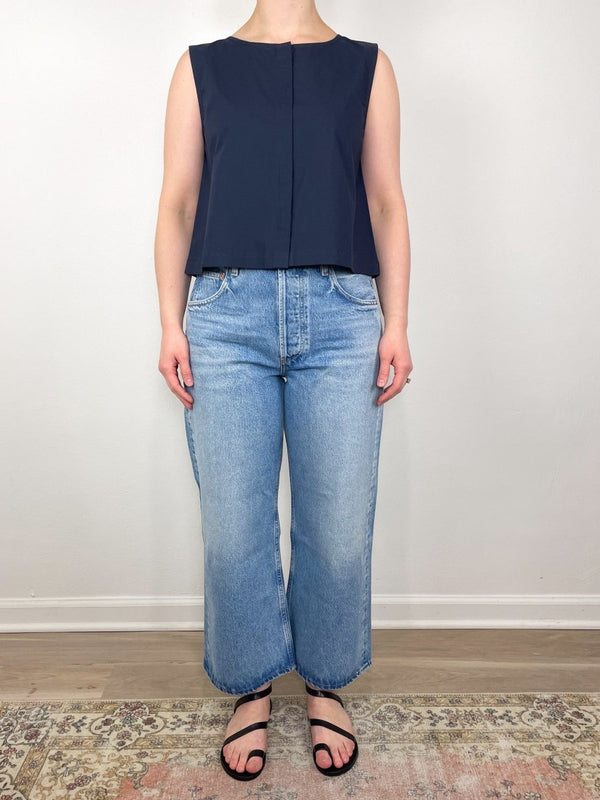 Hidden Placket Top in Navy - The Shoe Hive