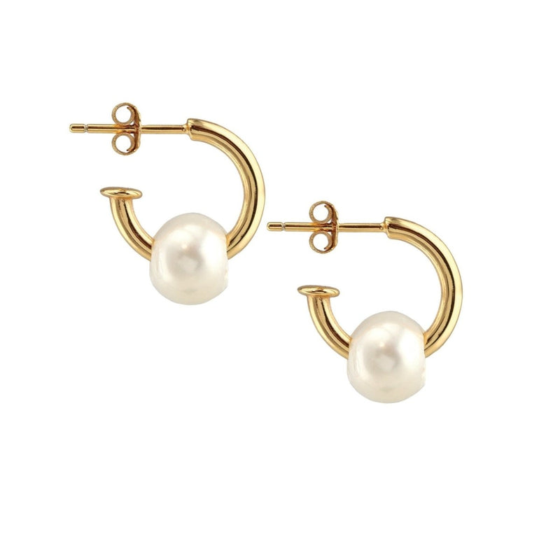 Huggie Hoop Earrings w/Pearl - The Shoe Hive