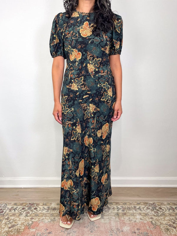 Ines Puff Sleeve Midi Dress in Nuit - The Shoe Hive