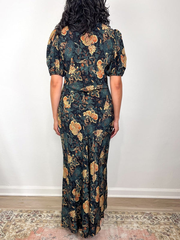 Ines Puff Sleeve Midi Dress in Nuit - The Shoe Hive