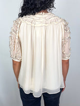Isolda Silk Smocked Short Sleeve Blouse in Chantilly - The Shoe Hive
