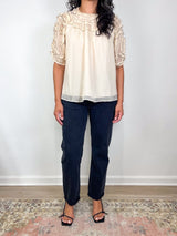 Isolda Silk Smocked Short Sleeve Blouse in Chantilly - The Shoe Hive