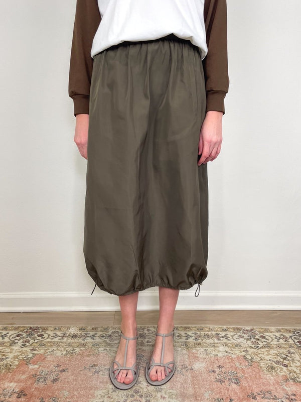 Italian Sporty Nylon Midi Anorak Skirt in Dark Hazelnut - The Shoe Hive