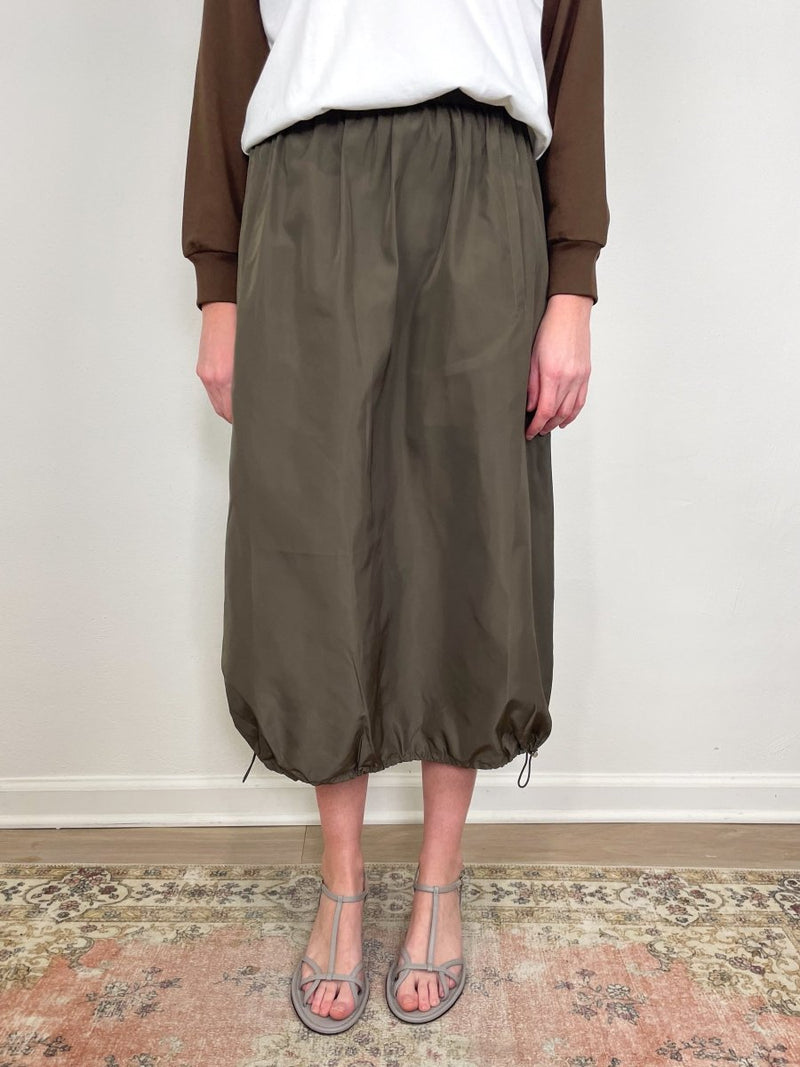 Italian Sporty Nylon Midi Anorak Skirt in Dark Hazelnut - The Shoe Hive