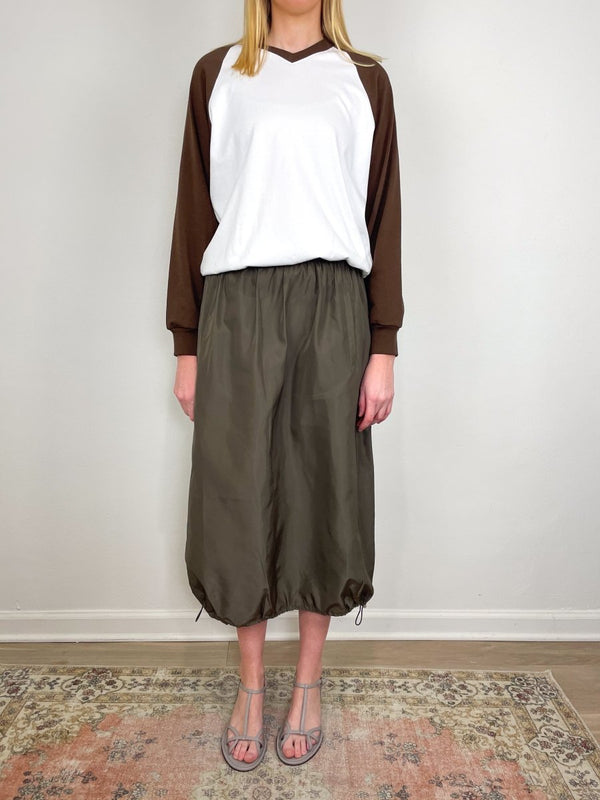 Italian Sporty Nylon Midi Anorak Skirt in Dark Hazelnut - The Shoe Hive