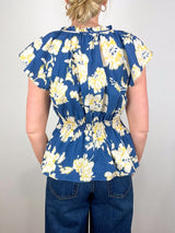 Ivana Top in French Blue Multi - The Shoe Hive