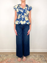 Ivana Top in French Blue Multi - The Shoe Hive
