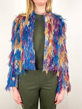 Jacket in Berry Blue Fringy Jacquard - The Shoe Hive