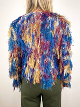Jacket in Berry Blue Fringy Jacquard - The Shoe Hive