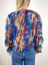 Jacket in Berry Blue Fringy Jacquard - The Shoe Hive