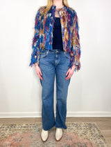 Jacket in Berry Blue Fringy Jacquard - The Shoe Hive