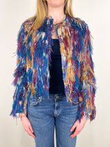Jacket in Berry Blue Fringy Jacquard - The Shoe Hive
