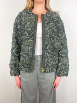 Jacket in Dark Khaki Destructed Jacquard - The Shoe Hive