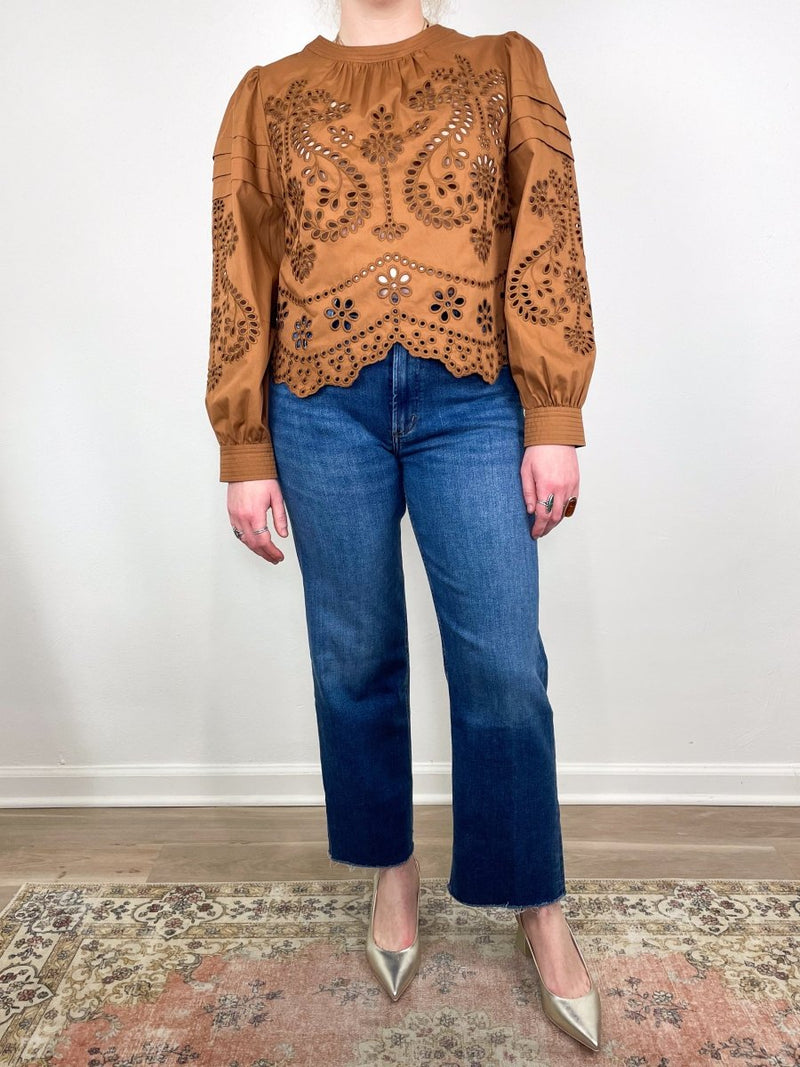 Jennifer Top in Mocha Embroidered Eyelet - The Shoe Hive