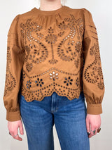 Jennifer Top in Mocha Embroidered Eyelet - The Shoe Hive