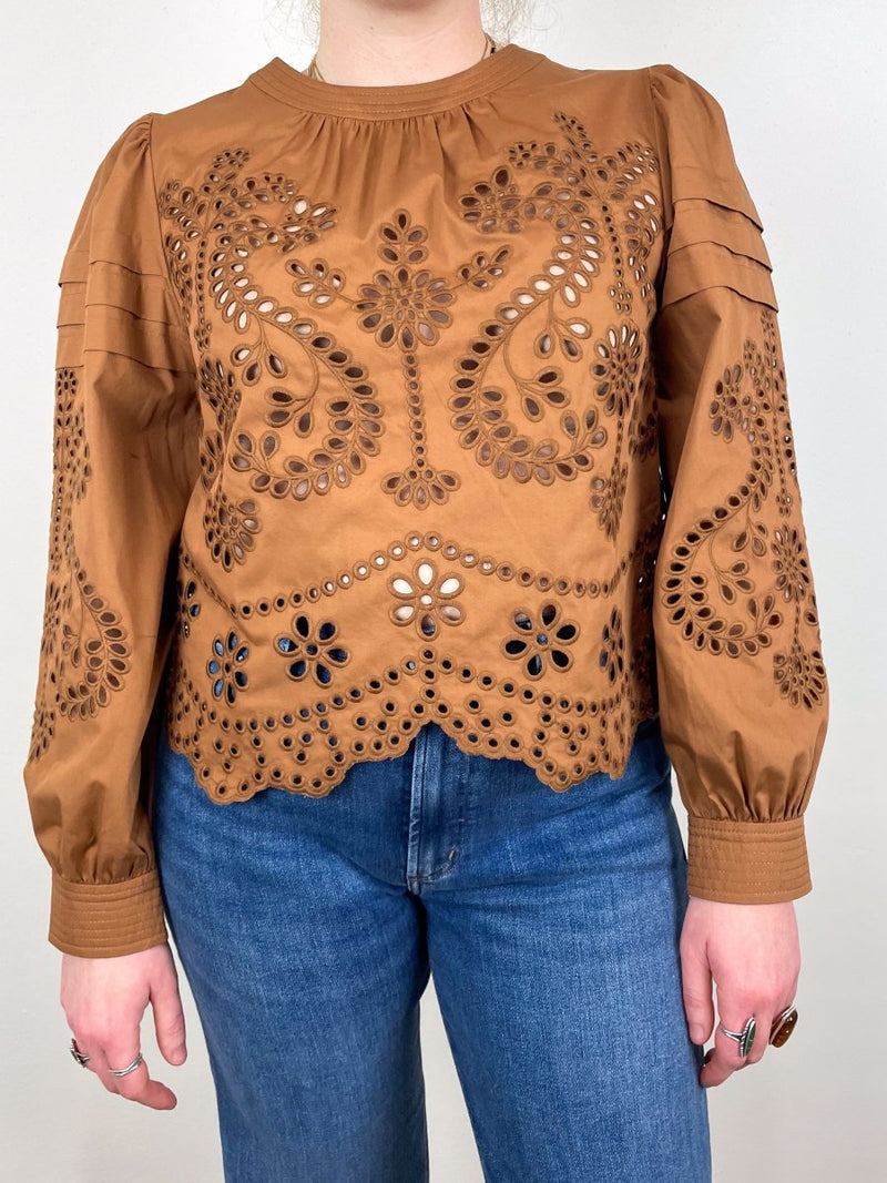 Jennifer Top in Mocha Embroidered Eyelet - The Shoe Hive