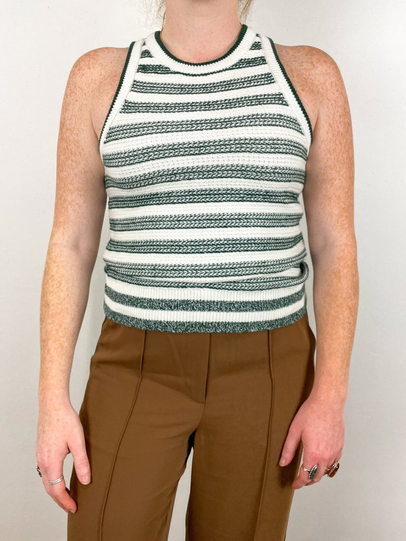 Jerrel Knit Tank in Ivory/Green - The Shoe Hive