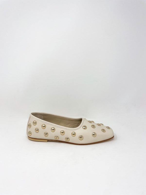 Jessie in Bone Calf w/Gold Studs - The Shoe Hive