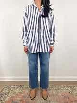 Joedy Boyfriend Button - Up Shirt in Wide Navy Stripe - The Shoe Hive