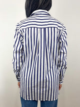 Joedy Boyfriend Button - Up Shirt in Wide Navy Stripe - The Shoe Hive