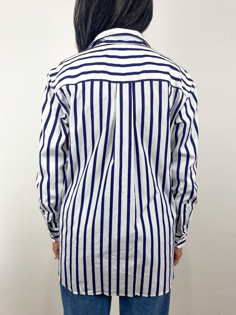 Joedy Boyfriend Button - Up Shirt in Wide Navy Stripe - The Shoe Hive