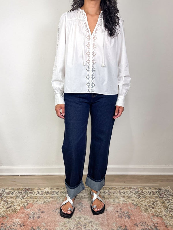 Kady Long Sleeve Blouse in Pristine - The Shoe Hive