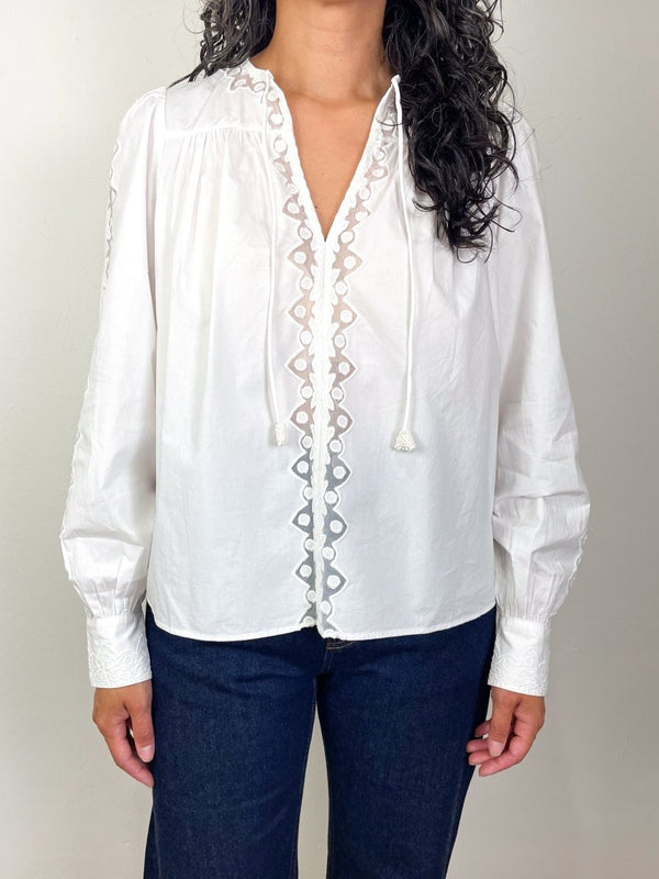 Kady Long Sleeve Blouse in Pristine - The Shoe Hive