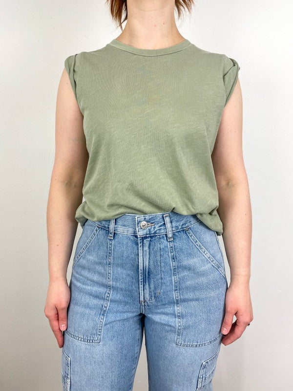 Kelsey Roll Sleeve Tee in Spring Moss - The Shoe Hive
