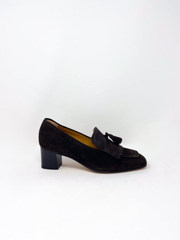 Kilt Heel in Chocolate Suede - The Shoe Hive