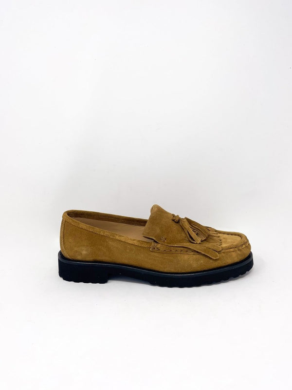 Kilt Lug Sole Penny Loafer in Whiskey Suede - The Shoe Hive