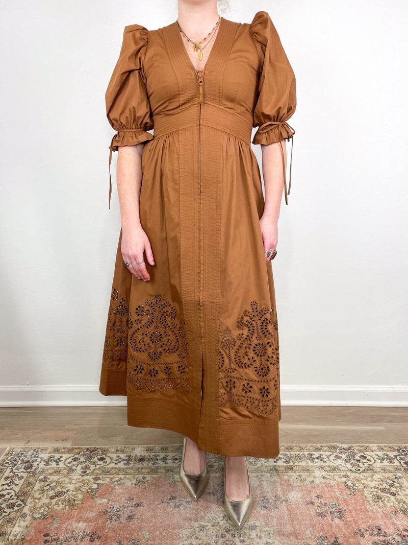 Kirin Dress in Mocha Embroidered Eyelet - The Shoe Hive