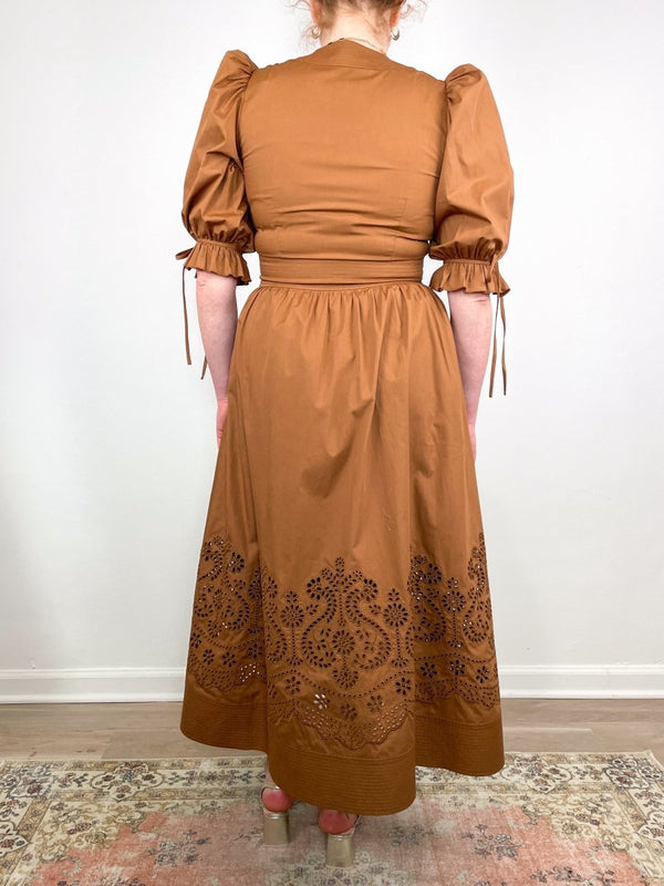 Kirin Dress in Mocha Embroidered Eyelet - The Shoe Hive